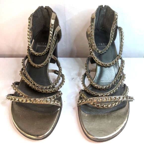 Stuart Weitzman Patent Leather Gladiator Sandal SZ 6.5 M Platform, Chain - Picture 10 of 11